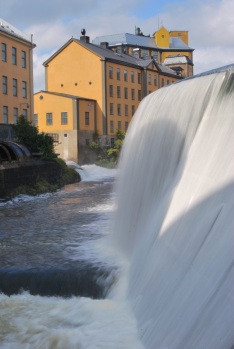 Waterfall in front of the old industrial area